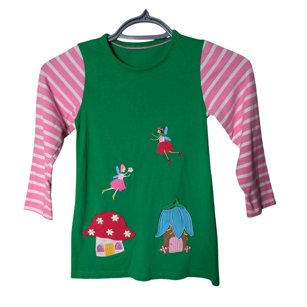 Fairy Enchanted‎ Garden Green and Pink Striped Girl's Dress Size 3 Unbranded